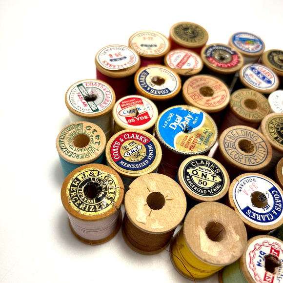 Vintage Thread On Wooden Spools Lot Of 30 - Picture 2 of 10
